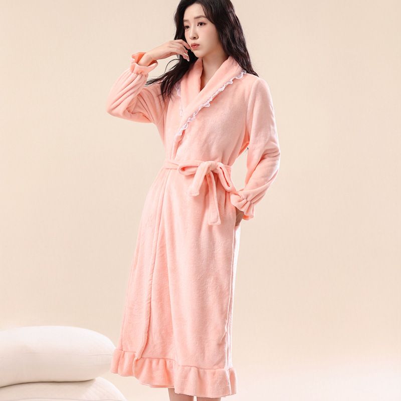 Women's Autumn And Winter Nightgown Thickened Warm Large Size Loungewear Medium And Long_voghion.com