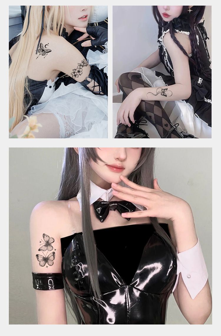 Autocolante tatuaje temporare cu fluturi întunecați în stil gotic - tatuaje sexy pe jumătate de mânecă și pe braț întreg, artă corporală realistă pentru femei și bărbați_voghion.com