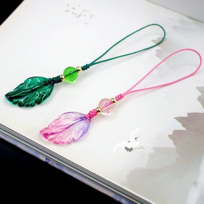 【One Brings Wealth】Glass Strap One Leaf Knows Autumn Phone Chain USB Flash Drive Pendant Camera_voghion.com