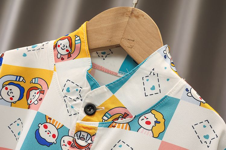 2024 Summer New Polo Neck Shirt Short sleeved Set, Boys' Casual Cowboy Shorts Two Piece Set_voghion.com