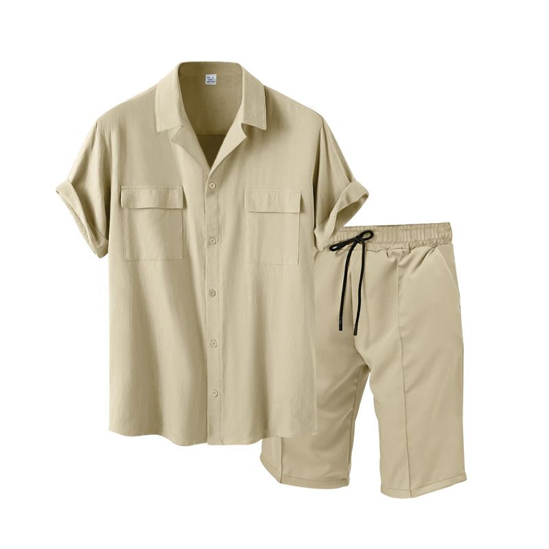 Nuova camicia oversize a maniche corte in tinta unita, set casual estivo, set da uomo con risvolto_voghion.com