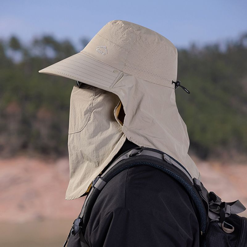 Moda Xioguan 100% poliestere 4 primavera/estate maschera da pescatore all'aperto, cappello di protezione, cappello da sole a scialle a tesa larga_voghion.com