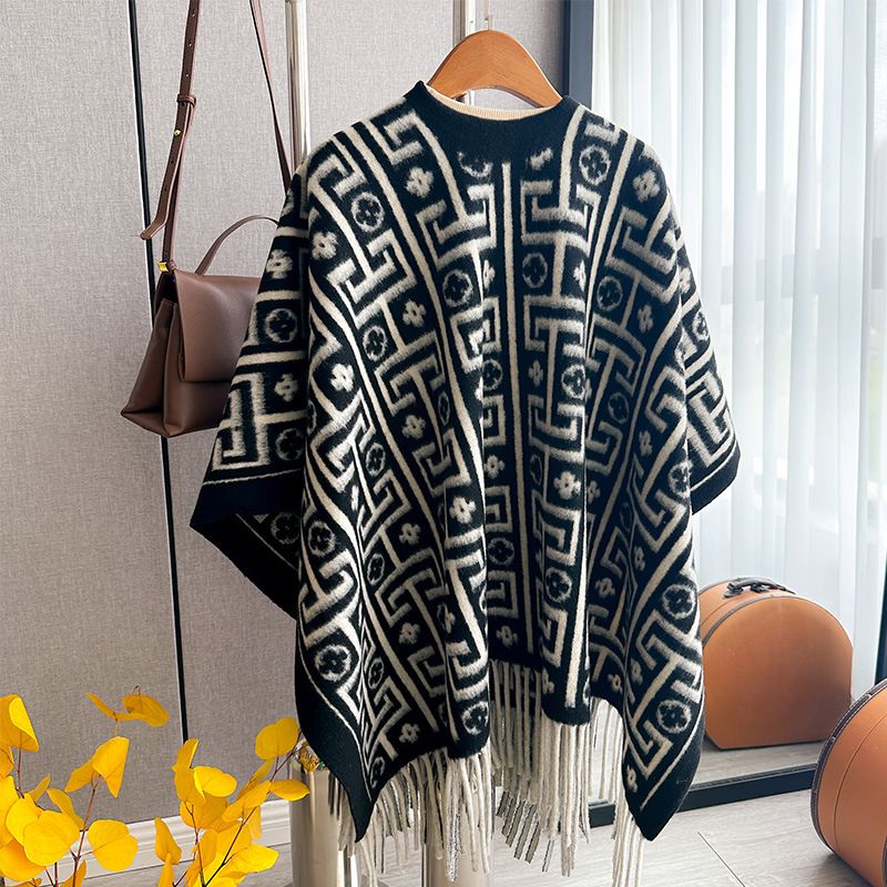 Schal, neuer Herbst- und Winterschal aus Kaschmir in verschiedenen Stilen mit Quaste, großes Gitter, Jacquard-Umhangschal für Damen_voghion.com