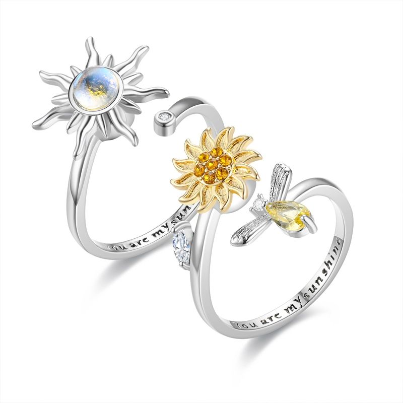 Bereit Lager Blume Biene Fidget Spinner Ring Angst Anillo Antiestres Ringe Edelstahl Ringen ustables Anneaux Penicien Bague_voghion.com