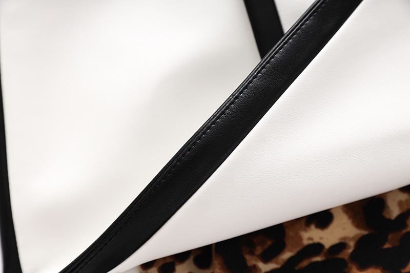 Women's PU leather splicing print high quality contrast leather silver buckle small suit _voghion.com