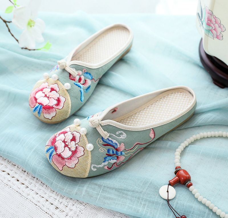 Hausschuhe, flache Hausschuhe, bestickte Stoffschuhe und Stoff_voghion.com