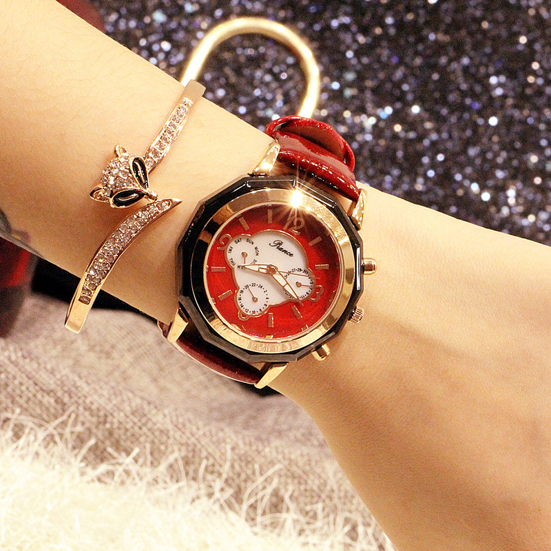 Modische Damen-Multifunktionsuhr mit Nachtlicht, 2035, echtes Leder, wasserdicht, Gezeitenuhr_voghion.com