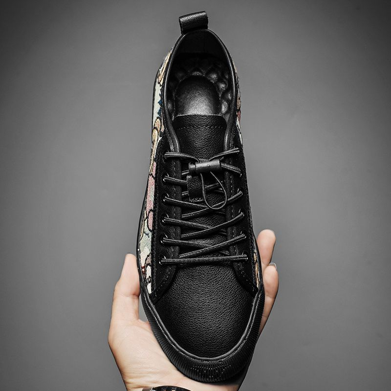 Nova tendência versátil baixo top board estudante sola macia couro genuíno preto sapatos casuais_voghion.com