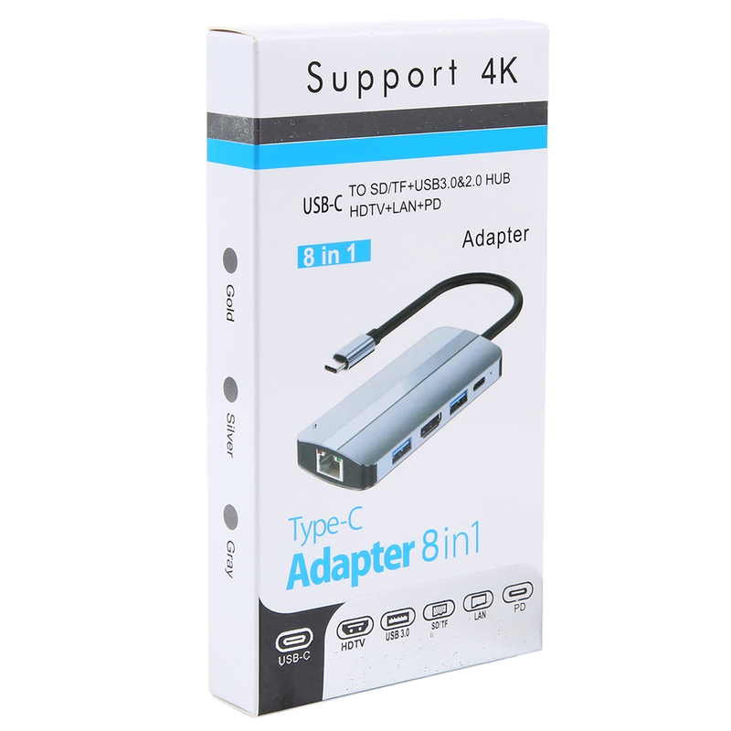 8 i 1 USB-C / Type-C til USB multifunksjonell dokkingstasjon HUB-adapter_voghion.com