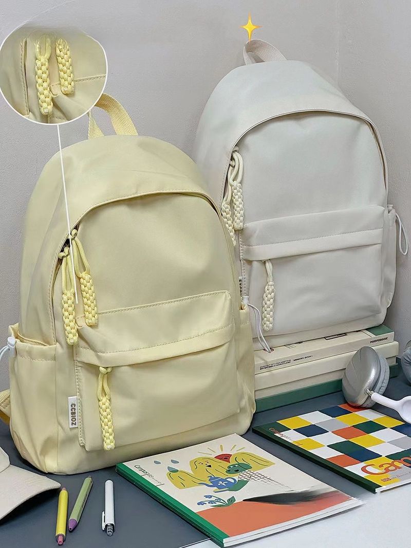 Ins Campus Casual Solid Color Simple Versatile Lightweight Backpack High School College Student Double Shoulder Bag_voghion.com