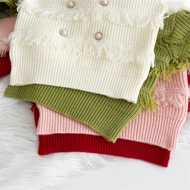 Stilvoll inspiriertes Strickpullover-Set für Mädchen – weicher Langarmpullover und Kleid mit Fransendetails (3–8 Jahre, 100–140 cm)_voghion.com