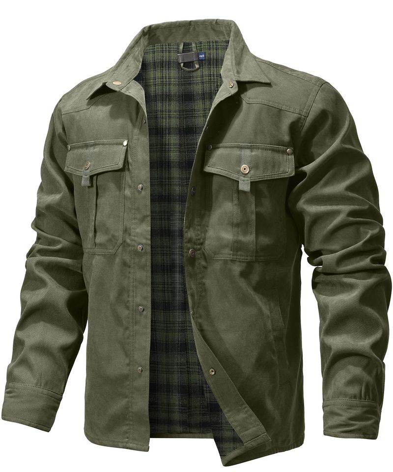 Herrenjacken Frühling Flanell gefüttert Hemd Mantel Shacket Lässige Druckknopf-Overshirt Western Cowboy-Stil Hochwertiges Top US-Größe_voghion.com