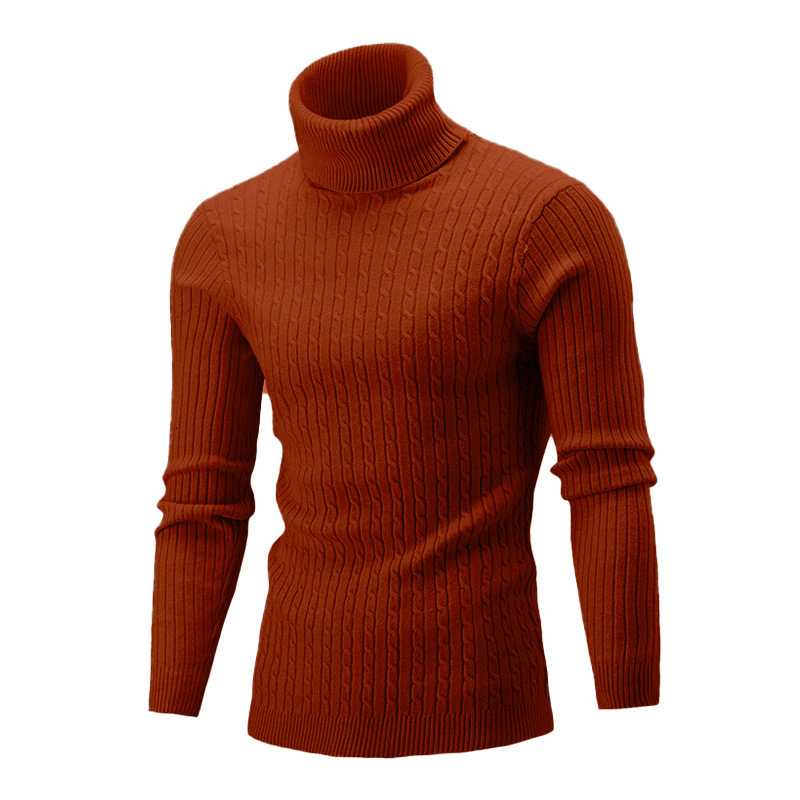 Camicia in maglia a maniche lunghe con collo alto invernale da uomo Camicia base in maglia a collo alto casual tinta unita da uomo_voghion.com