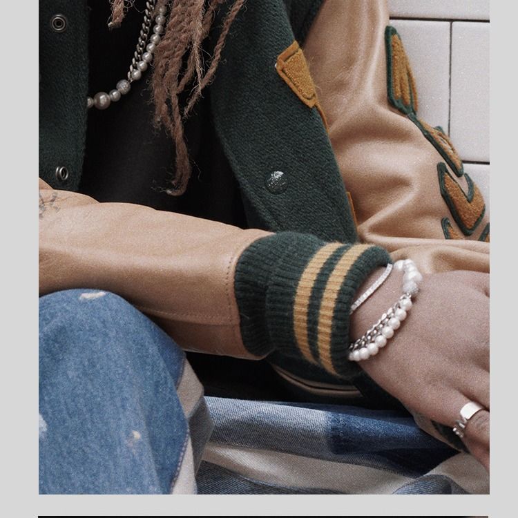 Spliced Pearl Bracelet Unisex Hip-Hop Trendy Multi-Layer Design Unique Niche Cuban Chain_voghion.com