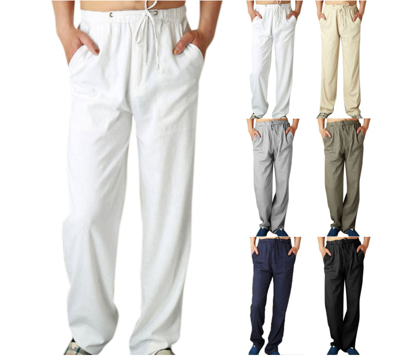 Lockere, leichte, lässige Leinenhose für Herren, lässige Heimhose, bequeme Hose_voghion.com