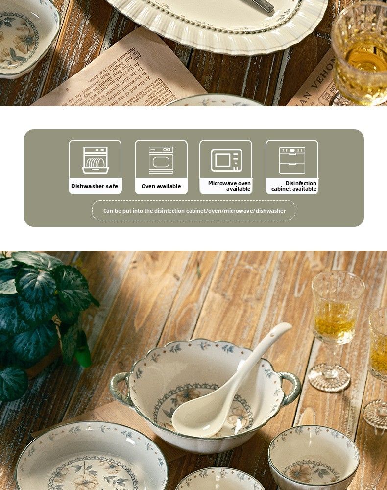 Patoral Style Summer Jamine Ceramic Tableware Underglaze Color High-Value Dinner Set Simple Houehold Rice Bowl_voghion.com