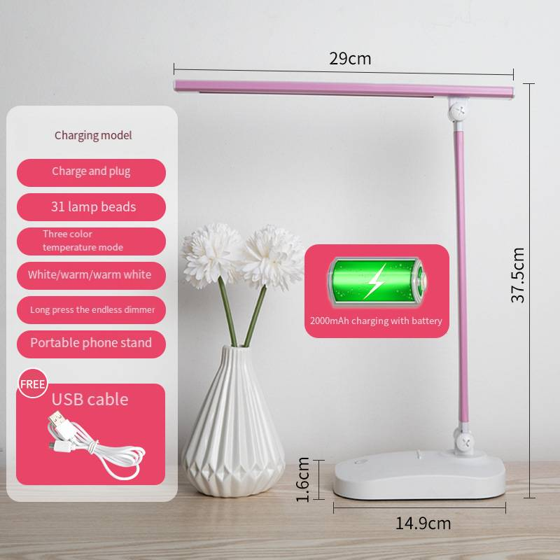 Lampe de bureau pliable à LED pour protection des yeux, chargement USB, gradation tactile, lampe de bureau pour dortoir d'étudiants, lampe de chevet pour chambre à coucher_voghion.com