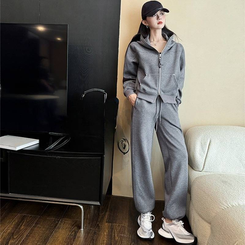 Abbigliamento da donna Felpa con cappuccio Casual Sportivo Completo Invernale Nuovo Stile Plus Velluto Addensato Fiocco di neve Fluff Alla moda Completo Due Pezzi_voghion.com