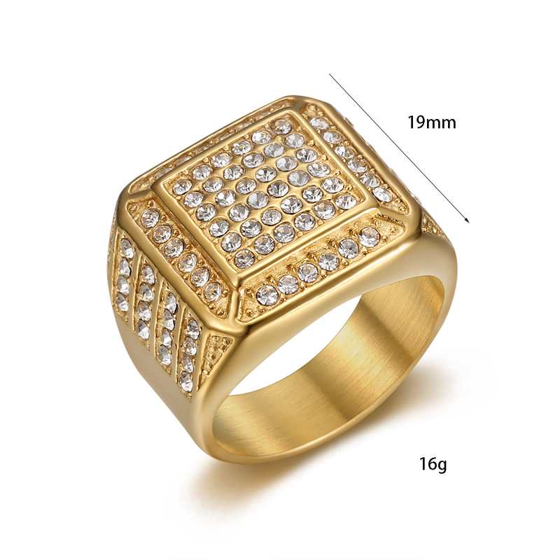 Men's Jewelry Set Fashion New Hip Hop Nightclub Ring Titanium Steel Vacuum Gold Plated Luxury Full Diamond Men's Ring_voghion.com