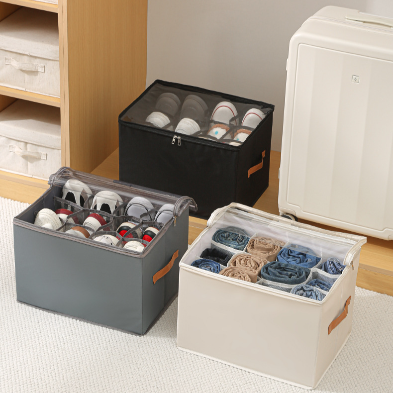 Family Organizer Foldable Fabric Shoe Storage Box Breathable Dustproof Organizer With Removable Washable Cover Adjustable Compartments_voghion.com