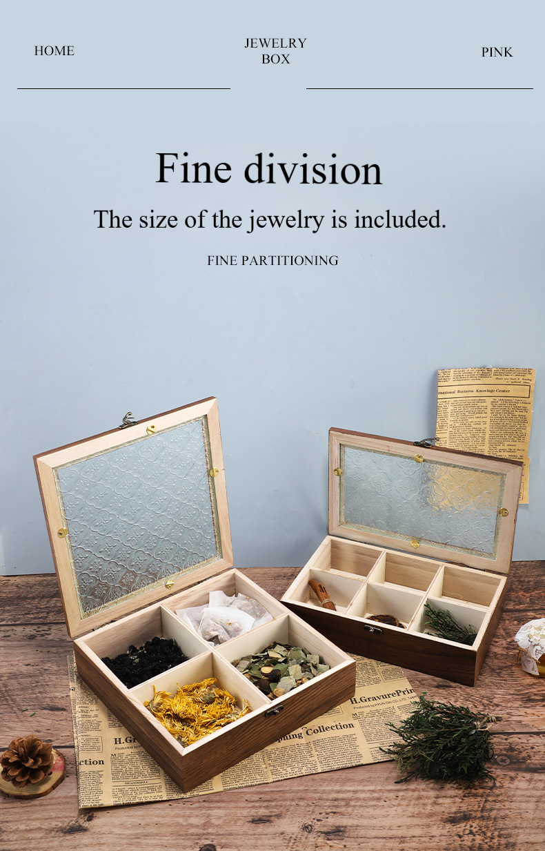 Camellia Glass Storage Box With Flip Lid - Multi-Compartment Organizer For Tea Bags, Jewelry & Small Items_voghion.com