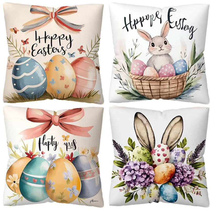 Bunny Easter Egg Print Cushion Cover - Removable Sofa Pillow Case For Living Room, Bedroom, Couch Decor_voghion.com