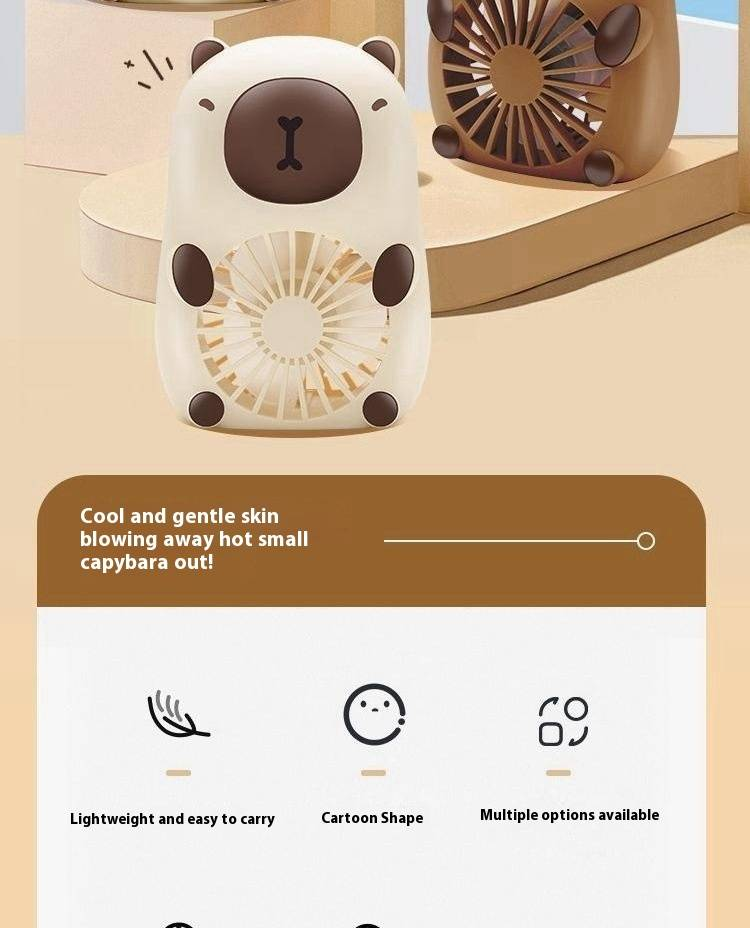 CapyBliss Handventilator für Kinder – süßer Capybara-Miniventilator mit Trageband (über USB wiederaufladbar, 3 Geschwindigkeiten, sichere Flügel, perfekt für draußen/auf Reisen)_voghion.com