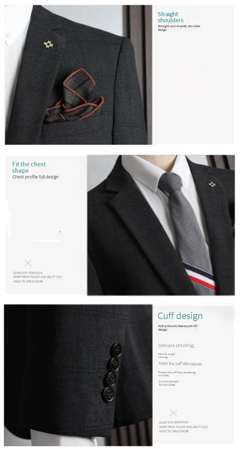 Modernes Slim Fit-Anzugset mit Karomuster für Herren – 3-teiliges formelles Hochzeits- und Geschäftsoutfit mit Weste (Grautöne, mehrere Größen)_voghion.com