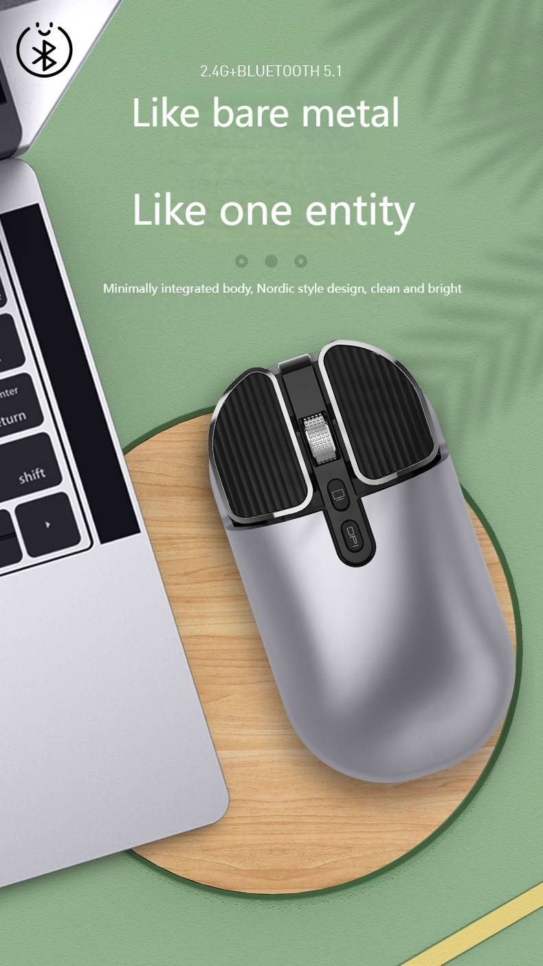 Wireless Bluetooth Dual-Mode Mouse With Silent Click & 4-Way Scroll, Ergonomic Design, 2400DPI, Compatible With Laptop/PC_voghion.com