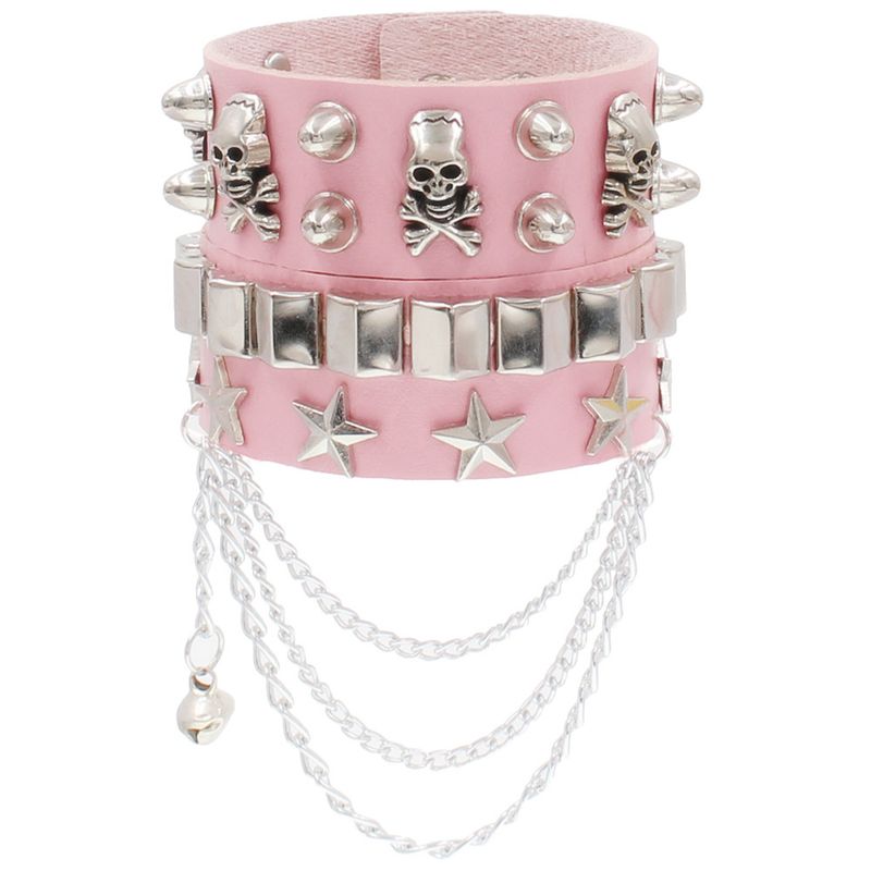 Fashionable Multi-layer Leather Wide Bracelet Personalized And Domineering Skeleton Rivet Punk Street Dance Bracelet Accessory_voghion.com