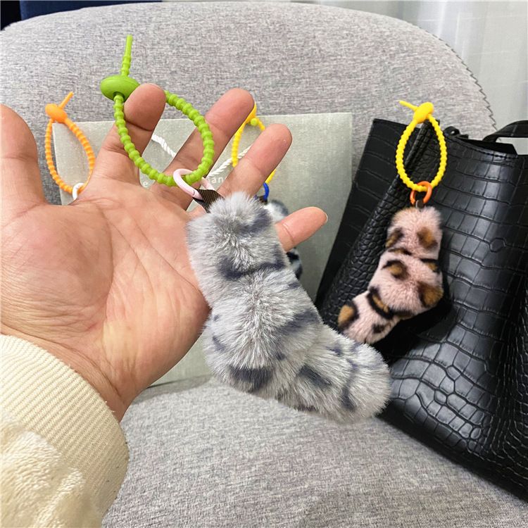 Taschenanhänger mit Leopardenmuster, Twist-Knoten, für Mädchen, modisch, kreativer Taschenanhänger, Auto-Schlüsselanhänger, Schultasche, süßes Plüsch-Telefongehäuse-Zubehör_voghion.com