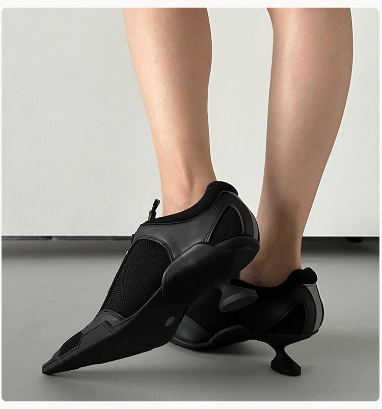 Stivali da boxe da donna Chimera Series, neri, con punta a punta, stile sportivo, con tacco alto, in rete, altezza crescente, scarpe da boxe con bocca profonda_voghion.com