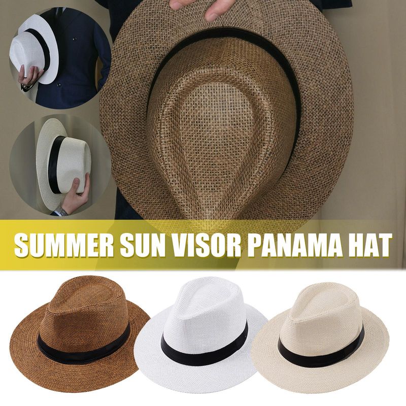 Neu eingetroffen Mode Sommer Casual Unisex Strand Große Krempe Jazz Sonne Panama Papier Stroh Frauen Männer Cowboy Fedora Hut Gangster_voghion.com