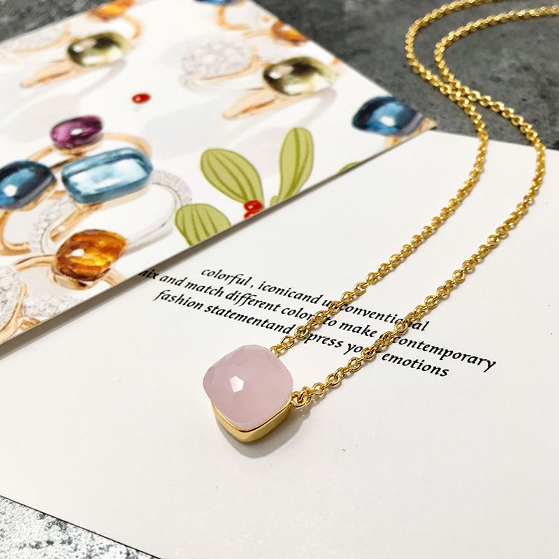 Geometrische facettierte Kristall-Halskette, Kupfer-Wasserwellenkette, verstellbar, 40 + 5 cm, Frühlings- und Sommerschmuck in Bonbonfarben für Damen_voghion.com