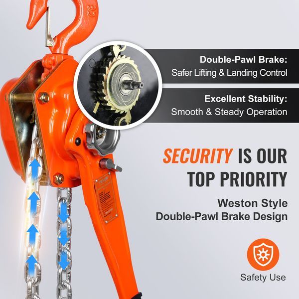 Manual Lever Chain Hoist, 3 Ton 6600 Lbs Capacity 10 FT Come Along, G80 Galvanized Carbon Steel With Weston Double-Pawl Brake, Auto Chain Leading &_voghion.com