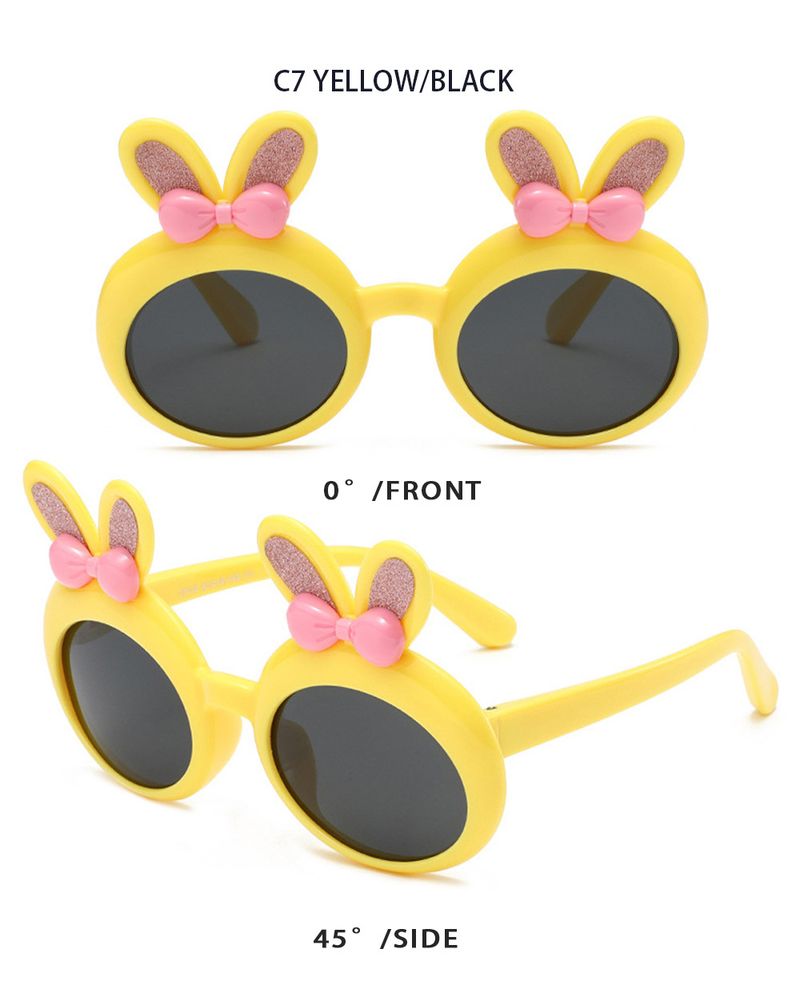 Sonnenbrille für Mädchen, Kindersonnenbrille für Mädchen, süße lila Hasenohren, Schleife, TPE-E, weiches Silikon, polarisiert, blendfrei, UV-Schutz, neu_voghion.com