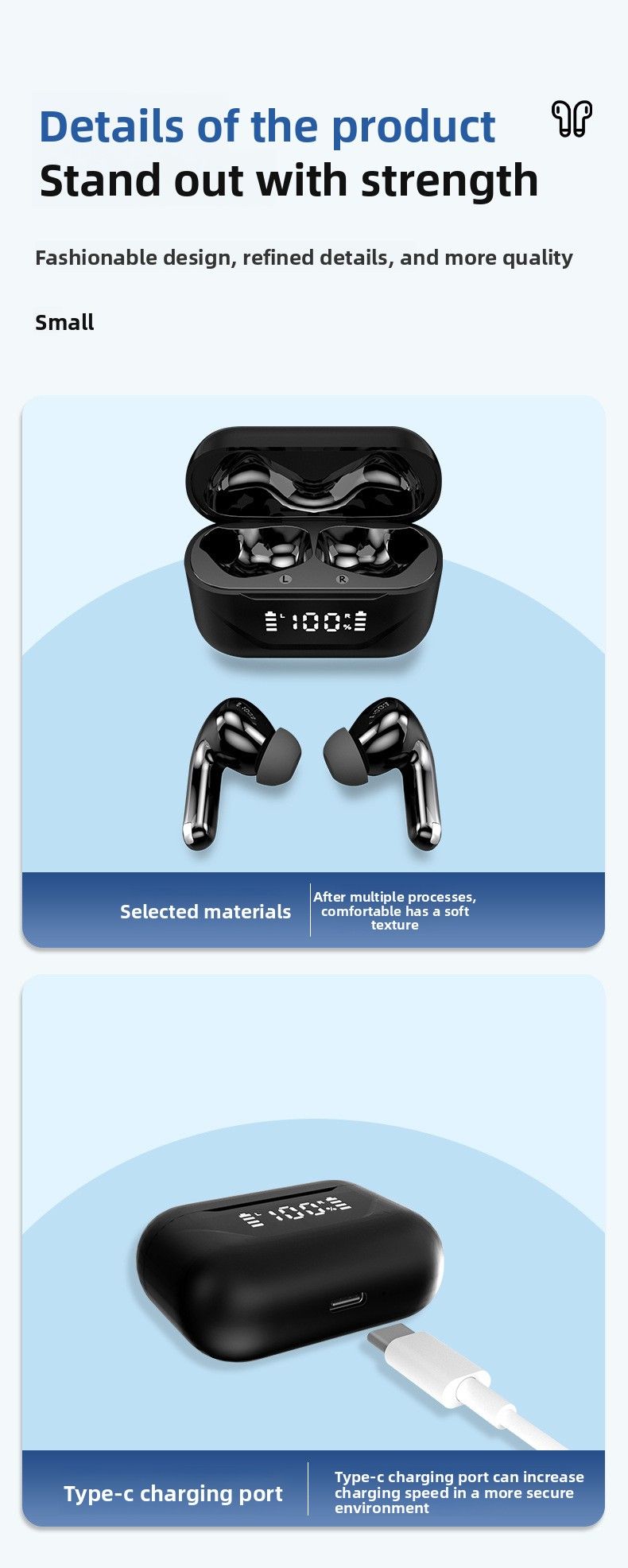 【Hohe Qualität】 Private Anc+Enc In-Ear TWS Dual-Mic Smart Noise Cancelling Kabellose Bluetooth-Kopfhörer Lange Akkulaufzeit Guter Klang_voghion.com