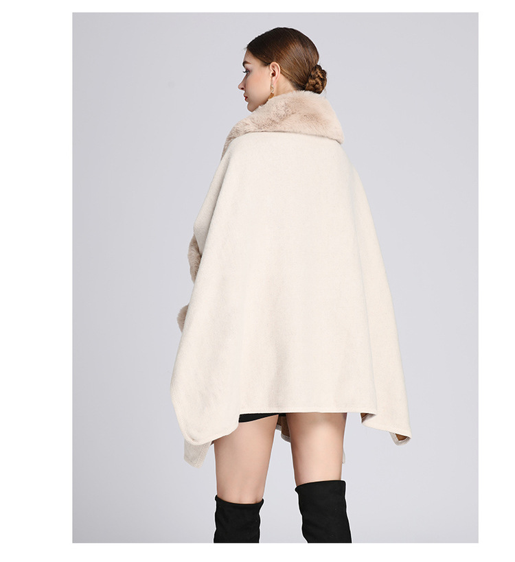 Damenkleeder Imitatioun Rex Kanéngchenpelzkragen Schal Mantel Grouss Gréisst locker Wollmantel Cardigan fir Fraen_voghion.com