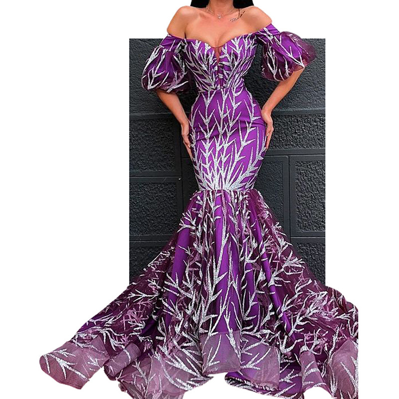 Abito da donna con top a tubino, gonna lunga con spine dorate e abito a coda di pesce_voghion.com