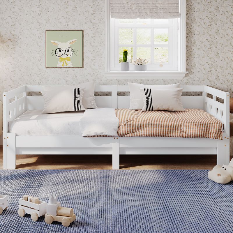 Tagesbett 90x200cm Ausziehbar, Massivkiefer, Mit Rollrost Herzform, Weiß_voghion.com