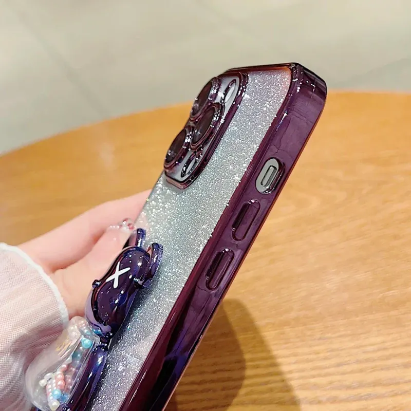 Coque de protection en silicone pailleté dégradé pour iPhone 16, 15 Pro Max, 16 Plus, motif ours en bonbon_voghion.com