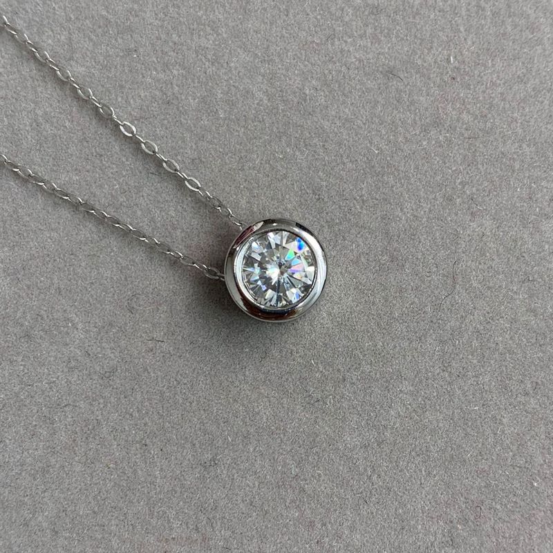 Sterling Moissanite Bubble Necklace Round Bead Classic 1 Carat TP950 Plated Choker Chain Women's Fashion Silver Jewelry_voghion.com