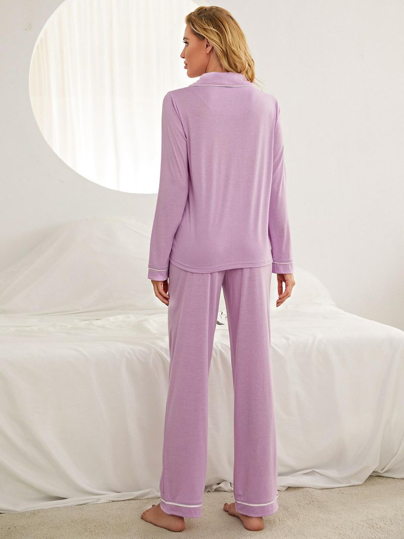 Dametøj pyjamas til kvinder ensfarvede langærmede cardiganbukser kan bæres udenfor hjemmetøj_voghion.com
