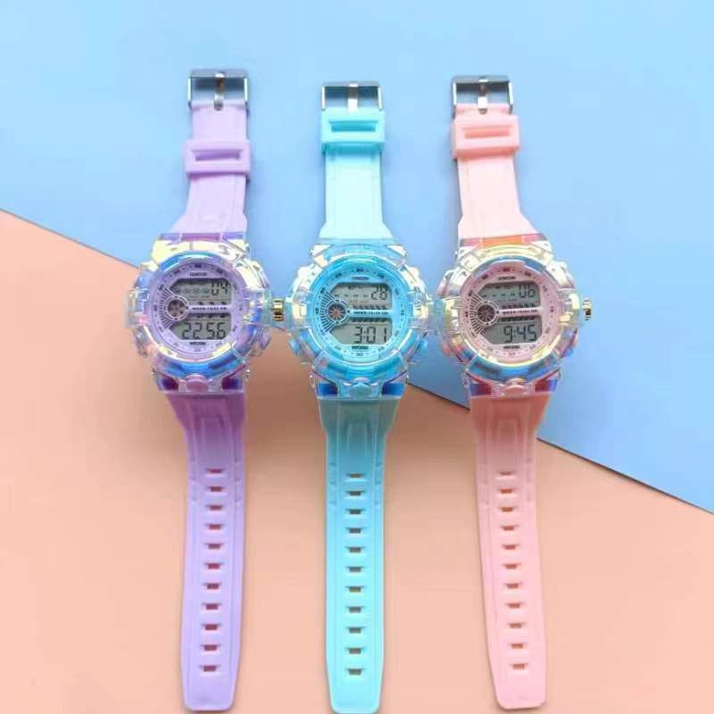 Neues galvanisiertes buntes Gehäuse für Studenten, Modetrend, multifunktionale leuchtende Sport-wasserdichte elektronische Uhr_voghion.com