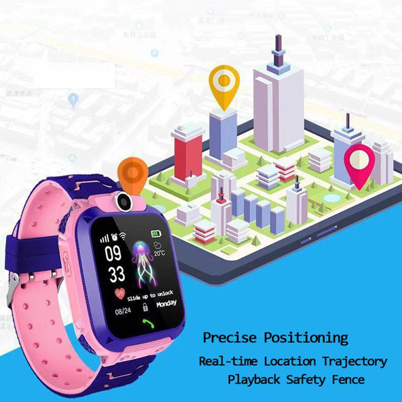 RXshengtai Q12B SOS Llamada telefónica LBS Posicionamiento Despertador Reloj Inteligente de Seguridad para niños Pulsera-Azul_voghion.com
