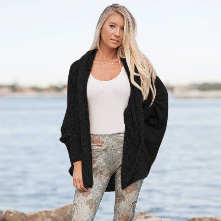 Damen-Strickjacke mit Fledermausärmeln, Damenpullover, Mantel, lange Ärmel, ausgehöhlter Schal_voghion.com
