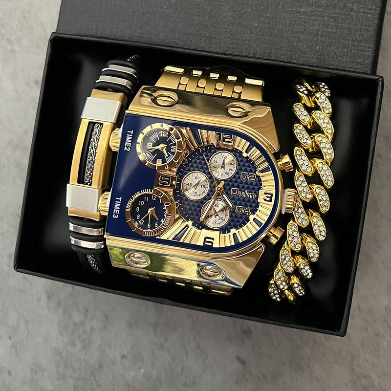 Herenhorloge van roestvrij staal met meerdere tijdzones, grote lichtgevende wijzerplaat en geschenkverpakking, casual quartzhorloge met stalen band_voghion.com