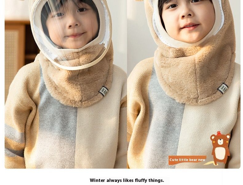 Wintermützen für Jungen und Mädchen mit Gesichtsschutz, Winddichte Mützen, Ohrenschützer, Kopfbedeckungen, warme Babyschals, Einteilige Mützen, Weihnachtsgeschenke_voghion.com