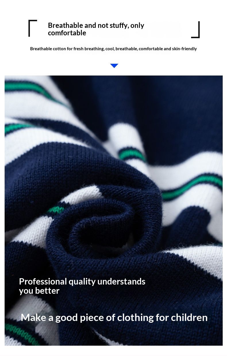 Children's Student Pure Cotton Knitted For Older Boys Autumn Thin Top Stylish Striped Sweater_voghion.com
