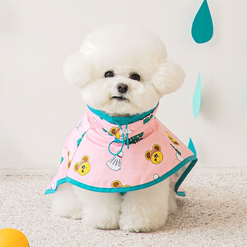Capa de chuva impermeável para cães coreanos, capa de chuva com capuz para cães pequenos, médios e grandes, capa de desenho animado para bichon frisé_voghion.com